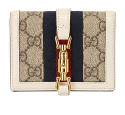 Gucci Jackie 1961 Card Case, Canvas/Leather, Beige/White, 203887, DB/B, 3*